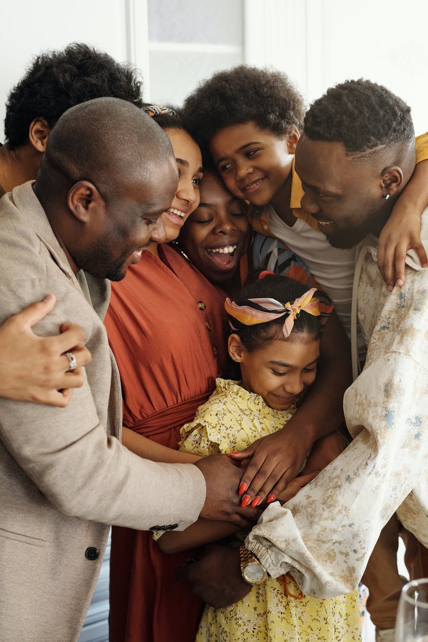 family gathering for a group hug